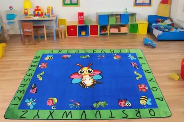 Bees and Bugs with Wings Classroom Rug in Room