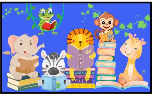 Jungle Story Time Animals Reading Books Rug